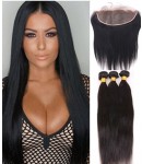 lace frontal with 3 bundles silk straight Chinese virgin