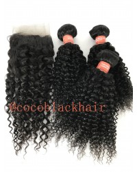 Brazilian virgin curly lace frontal with 3 bundles