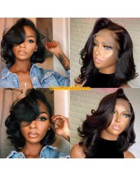 Emily77-Brazilian virgin loose wave bob 360 wig pre plucked hairline bleached knots